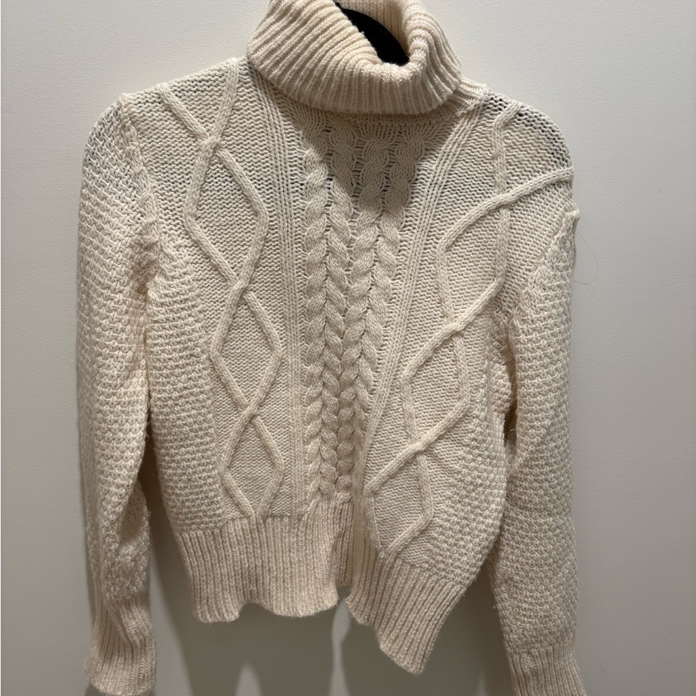 Elegant Cream Cable Knit Turtleneck Sweater